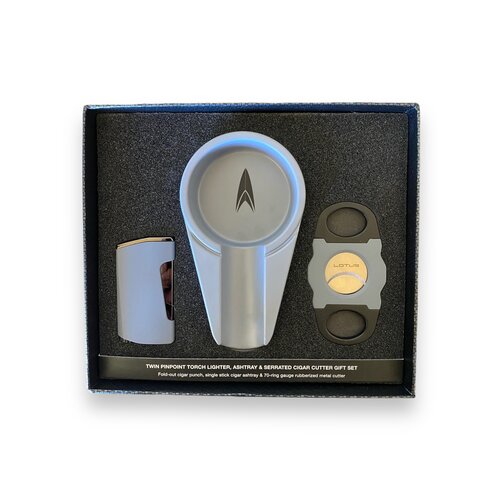 Lotus Lotus Gift Set - Cigar Ashtray Cutter and Lighter - Grey