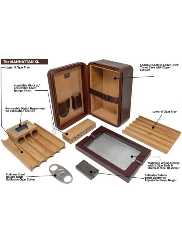 Prestige Imports Manhattan XL Travel Humidor - Brown - Holds 20 cigars