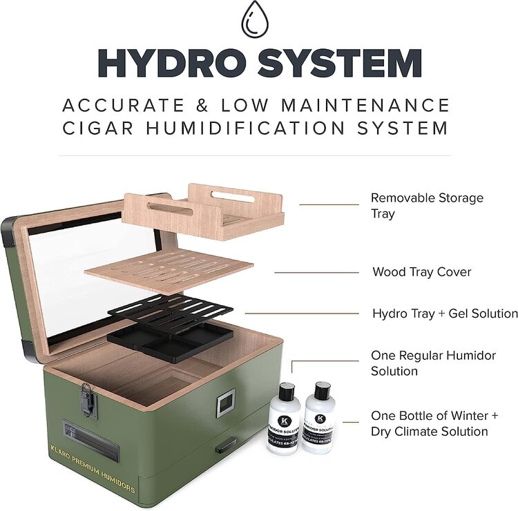 Klaro Humidors Klaro Humidors - MILITARY Green Glass Top Humidor - Holds 50-100 cigars