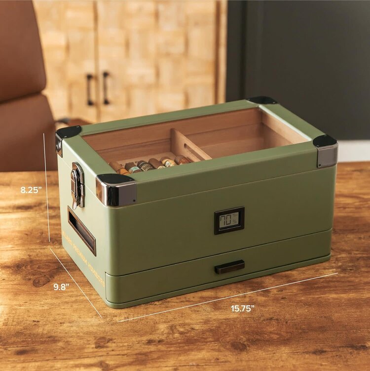 Klaro Humidors Klaro Humidors - MILITARY Green Glass Top Humidor - Holds 50-100 cigars