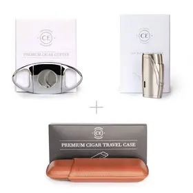 Klaro Humidors Klaro Stainless Steel Accessory Bundle - Cigar Cutter, Lighter, Travel Case