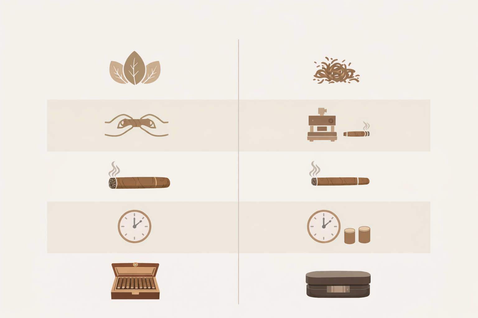 Close-up comparison of long filler tobacco versus chopped tobacco inside a cigarillo.