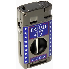 Victory 47 Cigar Lighter - Double Torch with V Cutter and Punch - Gunmetal
