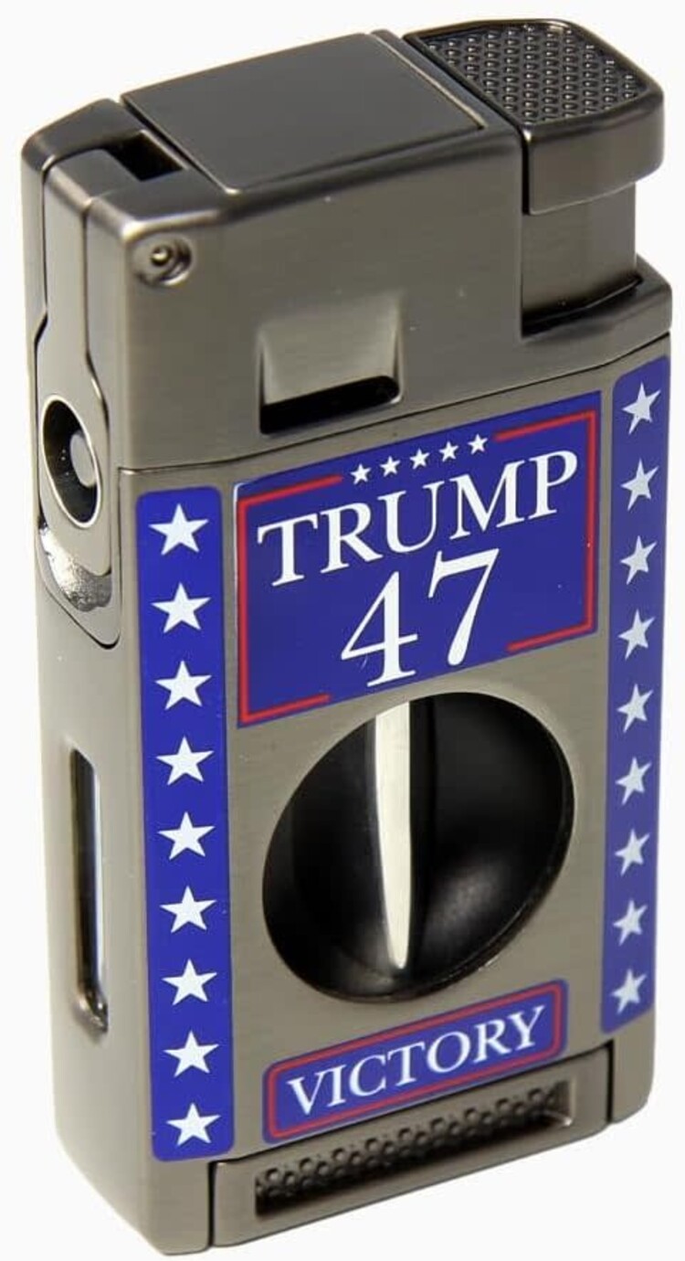 Victory 47 Cigar Lighter - Double Torch with V Cutter and Punch - Gunmetal