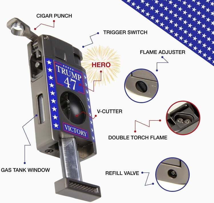 Victory Cigar Lighter - Double Torch with V Cutter and Punch - Gunmetal