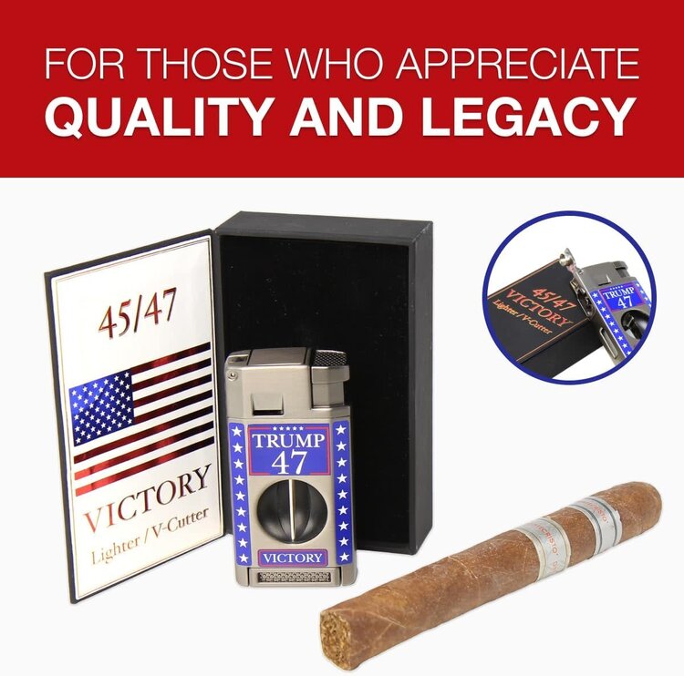 Victory 47 Cigar Lighter - Double Torch with V Cutter and Punch - Gunmetal