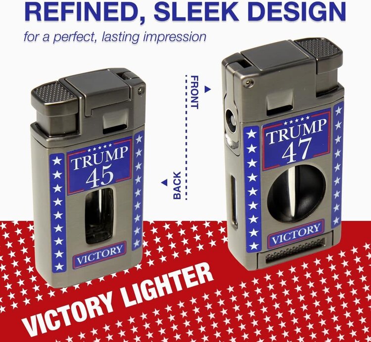 Victory 47 Cigar Lighter - Double Torch with V Cutter and Punch - Gunmetal