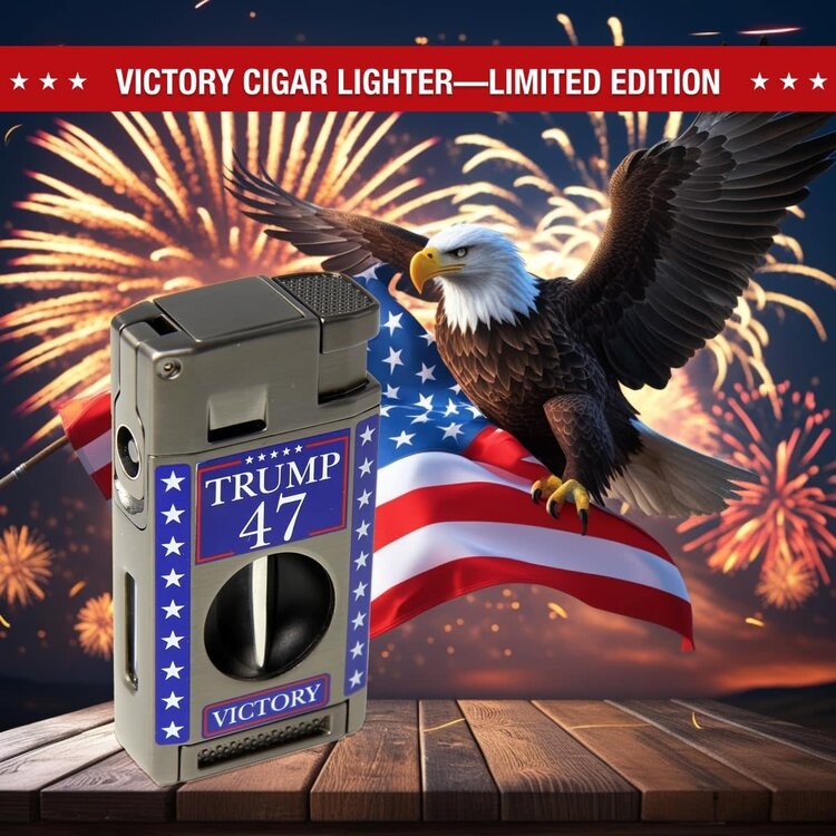 Victory 47 Cigar Lighter - Double Torch with V Cutter and Punch - Gunmetal