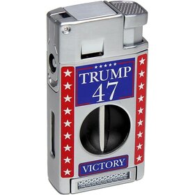 Victory 47 Cigar Lighter - Double Torch with V Cutter and Punch - Silver