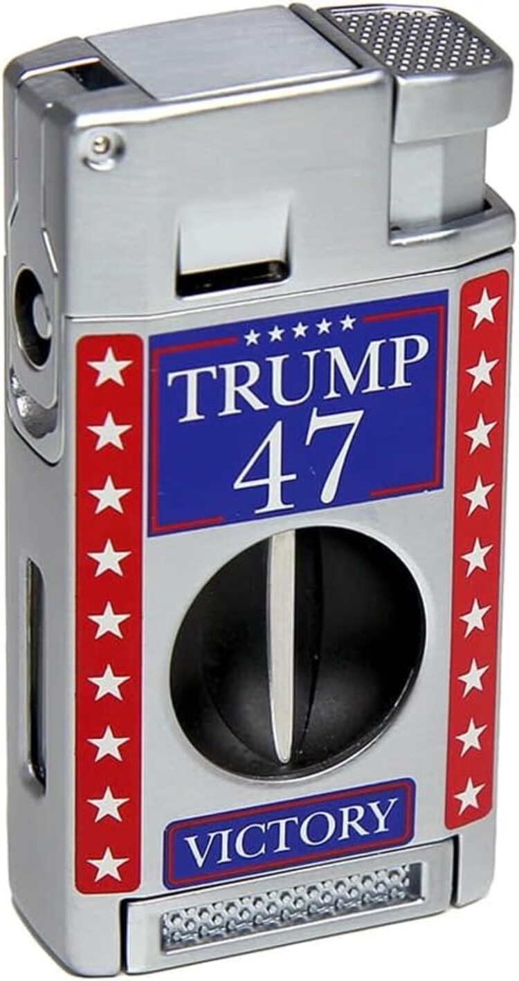 Victory 47 Cigar Lighter - Double Torch with V Cutter and Punch - Silver