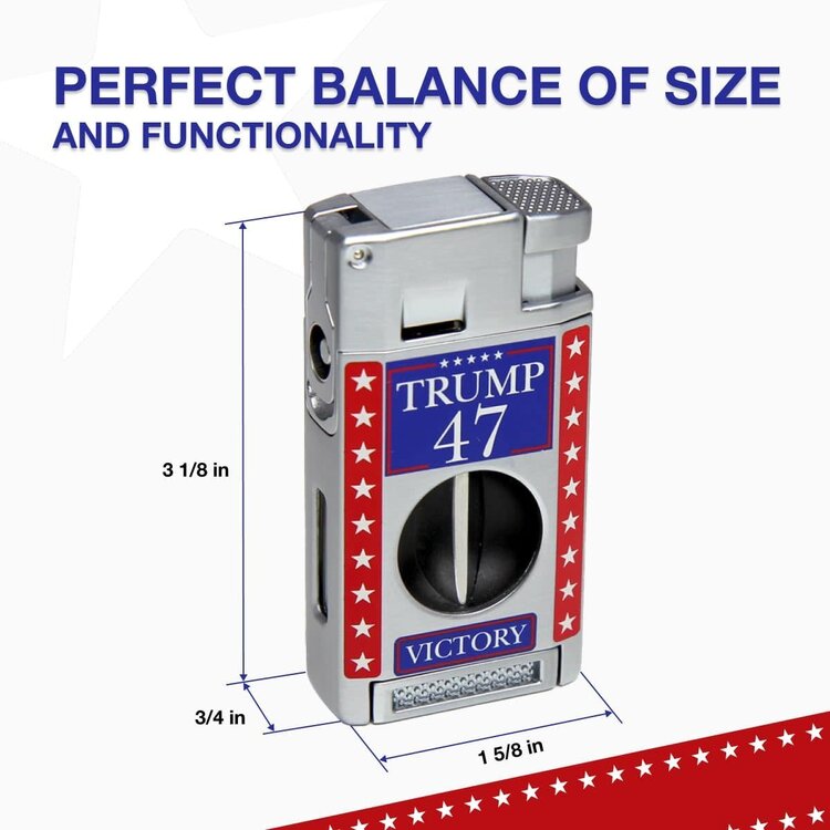 Victory Cigar Lighter - Double Torch with V Cutter and Punch - Silver