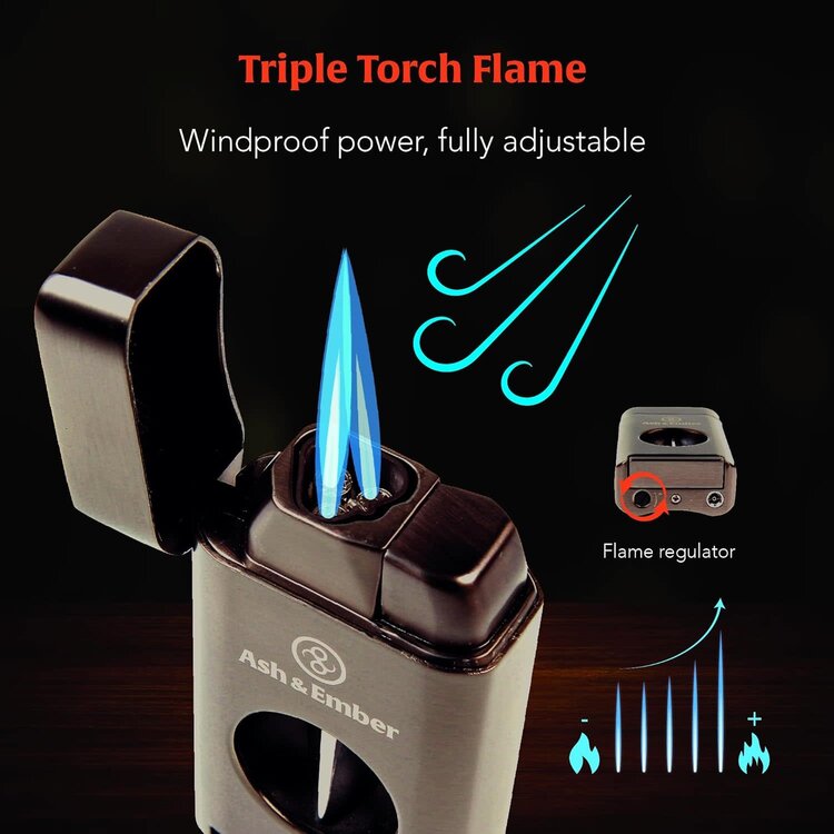 Ash & Ember Ash & Ember - Empire Cigar Lighter - Triple Torch and V-Cutter