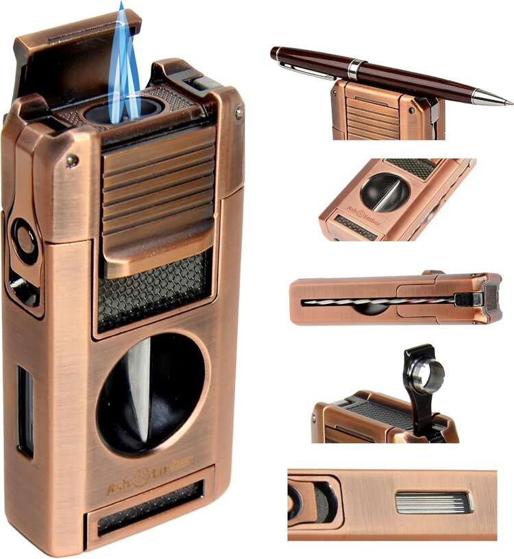Ash & Ember Ash & Ember - Gizmo Cigar Lighter - Double Torch and V-Cutter, Punch and Lance