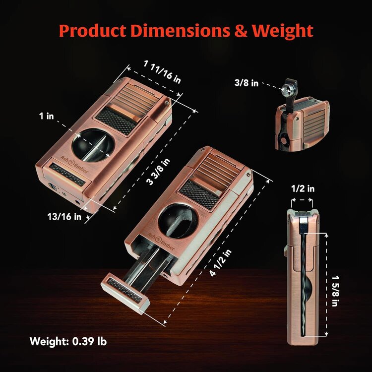 Ash & Ember Ash & Ember - Gizmo Cigar Lighter - Double Torch and V-Cutter, Punch and Lance