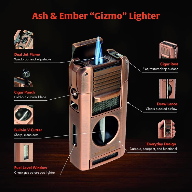Ash & Ember Ash & Ember - Gizmo Cigar Lighter - Double Torch and V-Cutter, Punch and Lance