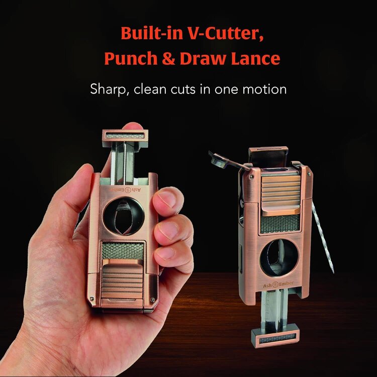 Ash & Ember Ash & Ember - Gizmo Cigar Lighter - Double Torch and V-Cutter, Punch and Lance