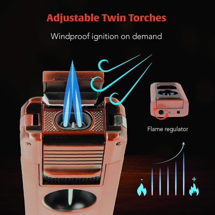 Ash & Ember Ash & Ember - Gizmo Cigar Lighter - Double Torch and V-Cutter, Punch and Lance