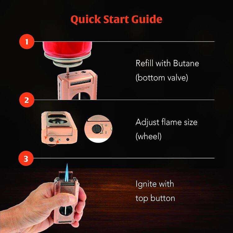 Ash & Ember Ash & Ember - Gizmo Cigar Lighter - Double Torch and V-Cutter, Punch and Lance