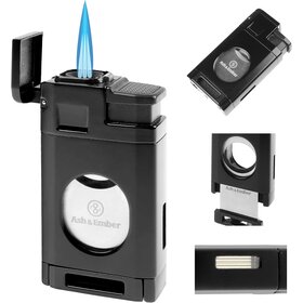 Ash & Ember Ash & Ember - Tuxedo Cigar Lighter - Triple Torch and Guillotine Cutter