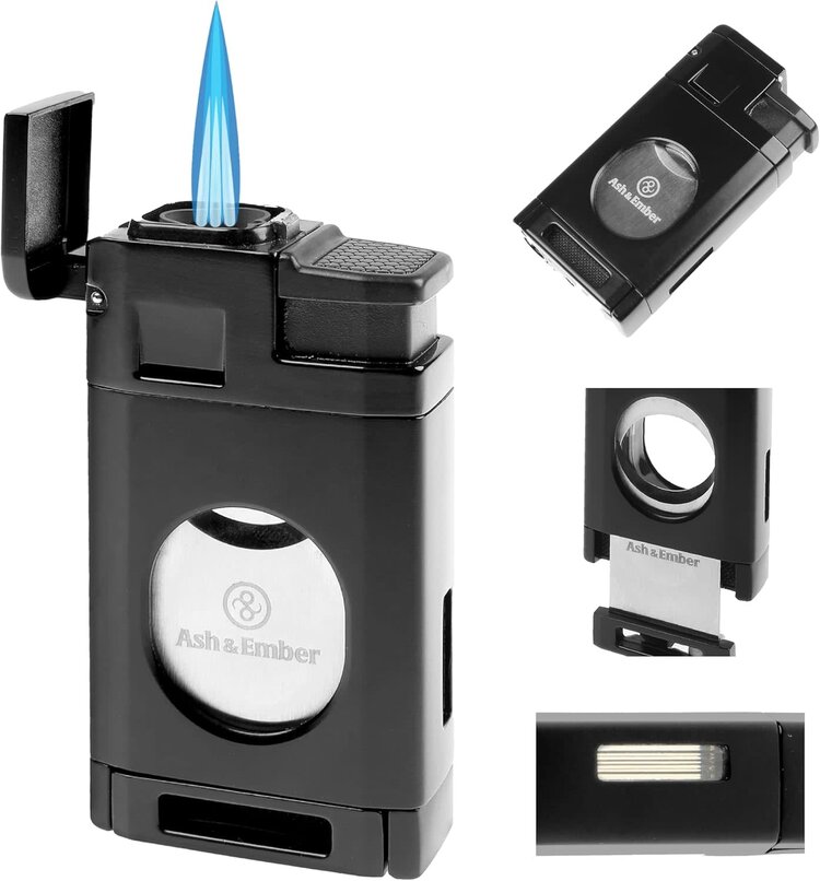 Ash & Ember Ash & Ember - Tuxedo Cigar Lighter - Triple Torch and Guillotine Cutter