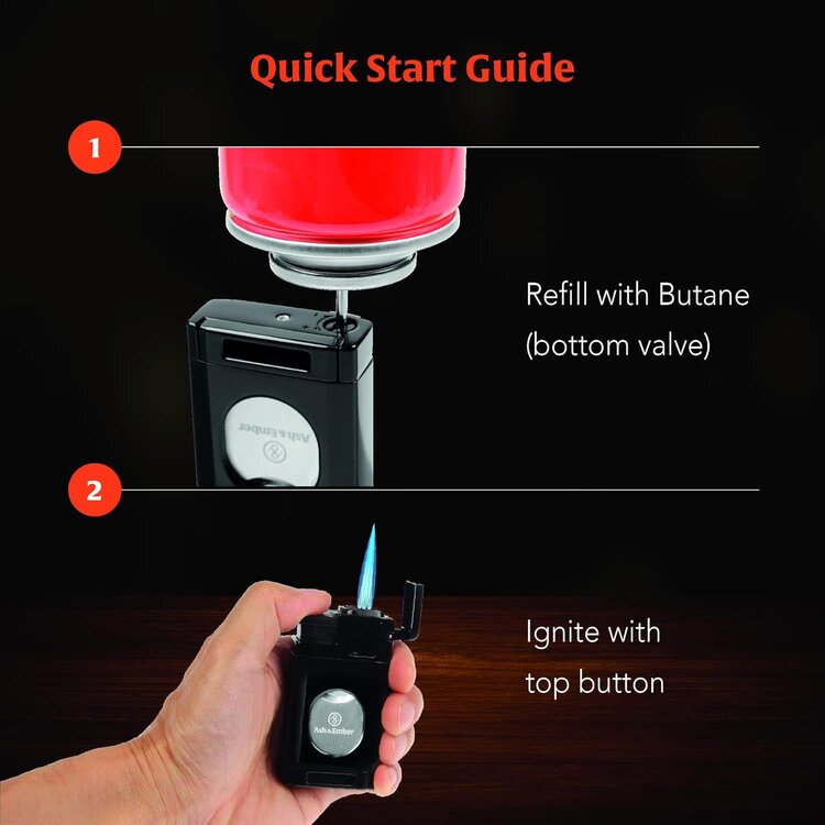 Ash & Ember Ash & Ember - Tuxedo Cigar Lighter - Triple Torch and Guillotine Cutter