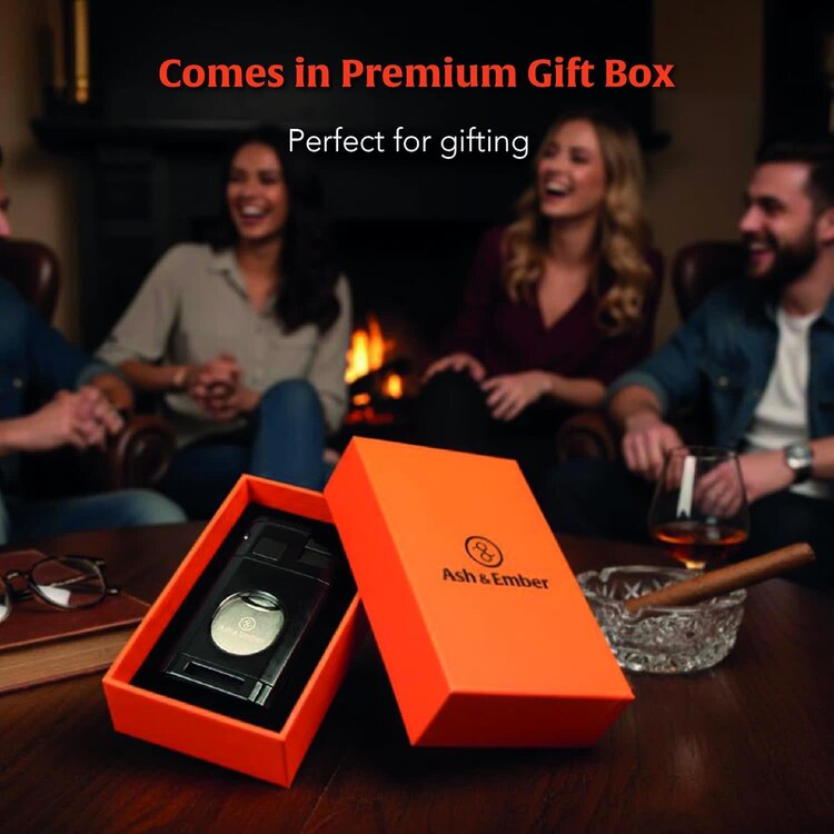 Ash & Ember Ash & Ember - Tuxedo Cigar Lighter - Triple Torch and Guillotine Cutter