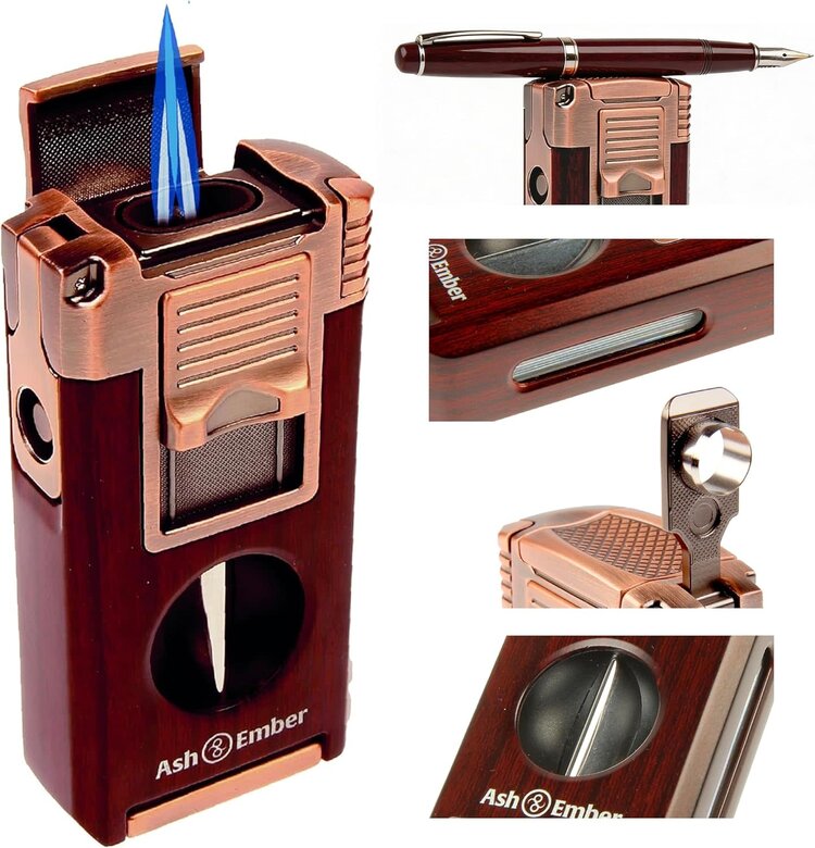 Ash & Ember Ash & Ember - Woody Cigar Lighter - Double Torch and V-Cutter and Punch