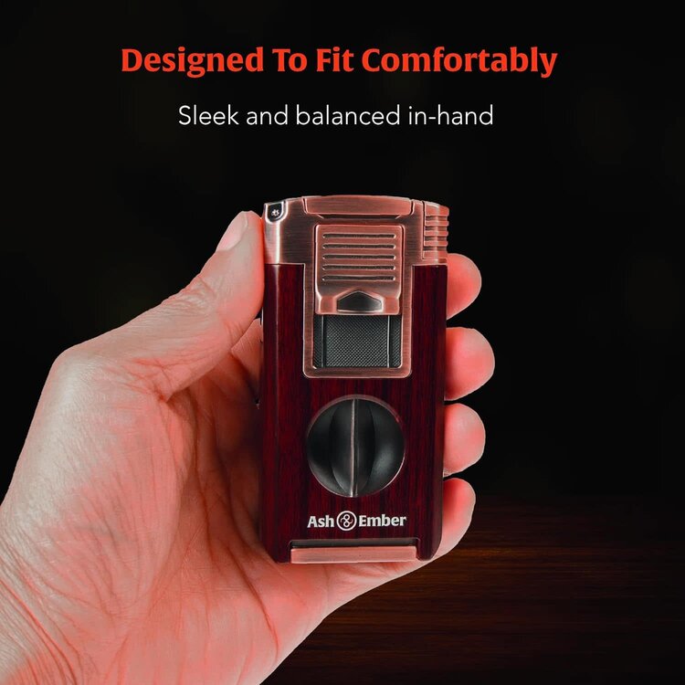 Ash & Ember Ash & Ember - Woody Cigar Lighter - Double Torch and V-Cutter and Punch