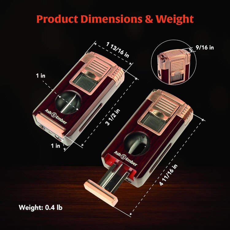 Ash & Ember Ash & Ember - Woody Cigar Lighter - Double Torch and V-Cutter and Punch