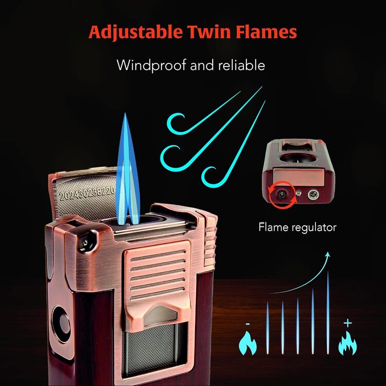 Ash & Ember Ash & Ember - Woody Cigar Lighter - Double Torch and V-Cutter and Punch