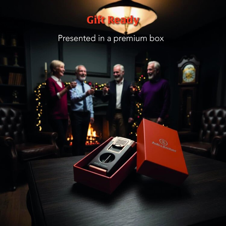 Ash & Ember Ash & Ember - Woody Cigar Lighter - Double Torch and V-Cutter and Punch