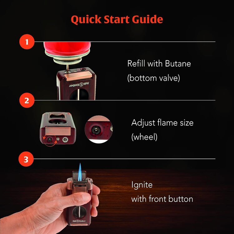 Ash & Ember Ash & Ember - Woody Cigar Lighter - Double Torch and V-Cutter and Punch