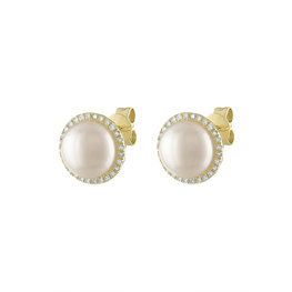14k Gold Stud Pearl & Diamond Earring