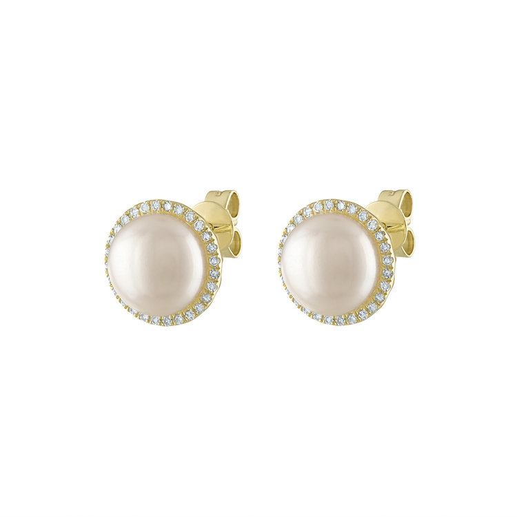 14k Gold Stud Pearl & Diamond Earring