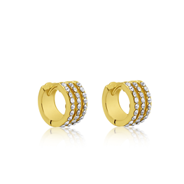 Gold 3 Row Huggie with Pave Crystals