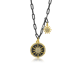 PaperClip Chain With Round Pendant & Pave Starburst