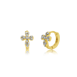 Gold Cross Huggies with Pave Crystals