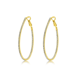 Gold Plated Oval Hoop with Pave Crystals
