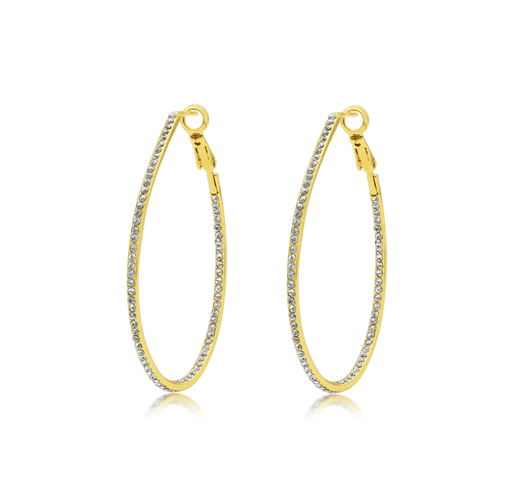 Gold Plated Oval Hoop with Pave Crystals