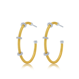 Gold Filled Matte Hoop with 3 Clear Redondells