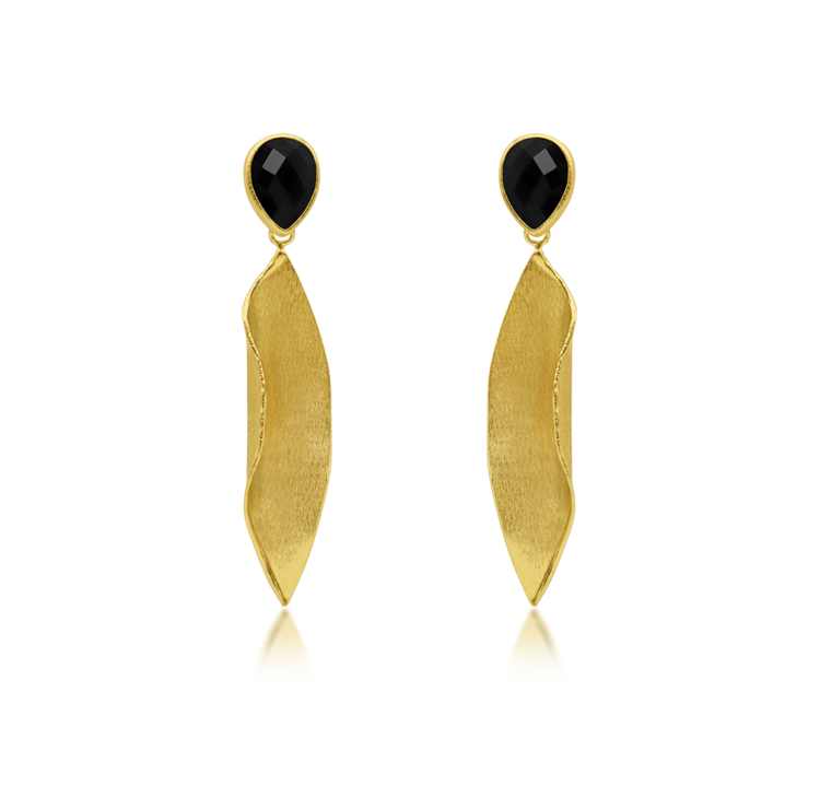Fold Leaf  Black Onyx Earrings