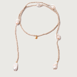 Linen Necklace with 6 Natural Pearls
