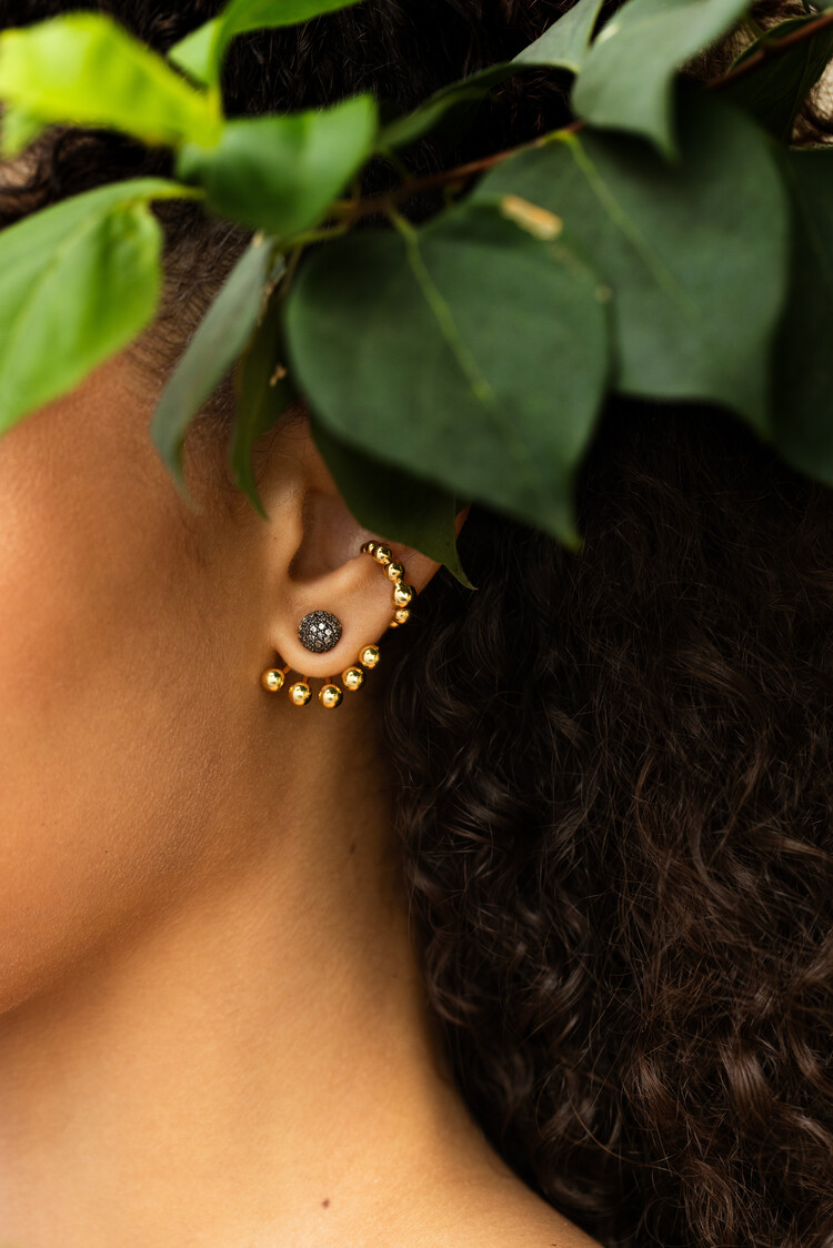 Vale Stud Mini Earrings Gold & Black