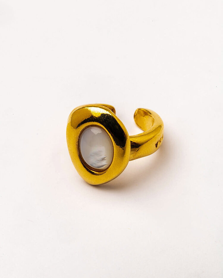 Oval Shaped Gold-Plated Ring with Natural Stone