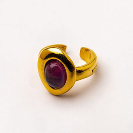 Oval Shaped Gold-Plated Ring with Natural Stone