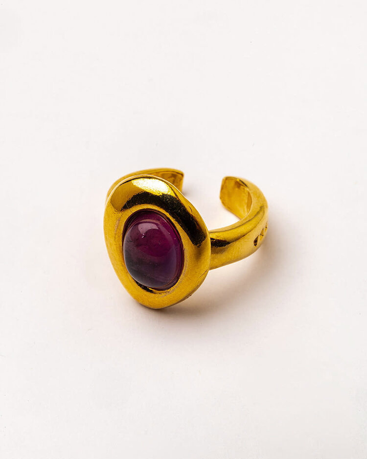 Oval Shaped Gold-Plated Ring with Natural Stone