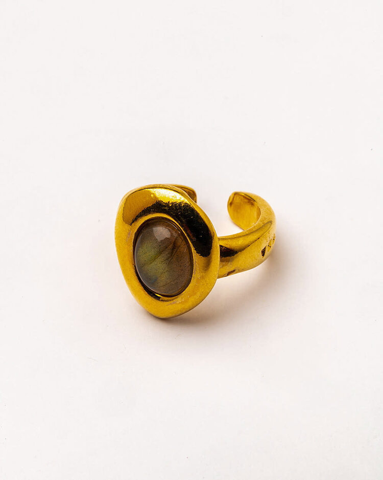 Oval Shaped Gold-Plated Ring with Natural Stone