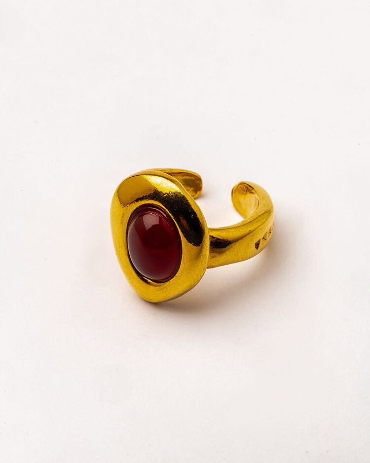 Oval Shaped Gold-Plated Ring with Natural Stone