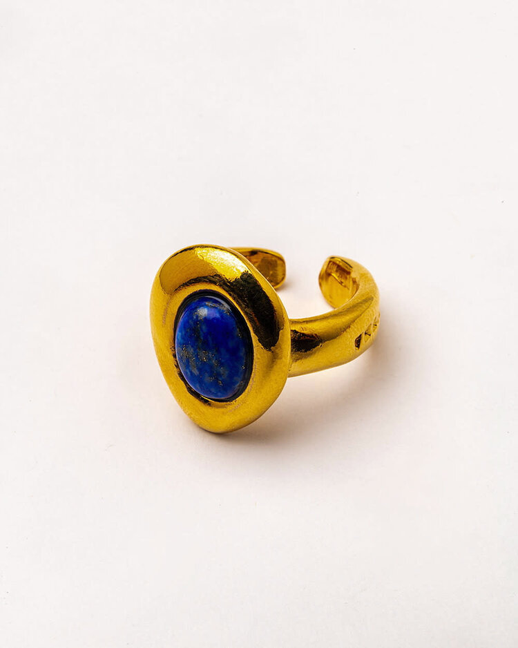 Oval Shaped Gold-Plated Ring with Natural Stone
