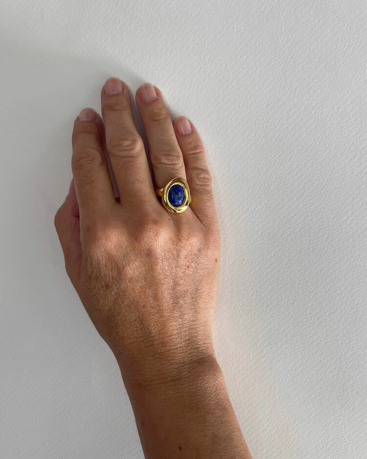 Oval Shaped Gold-Plated Ring with Natural Stone